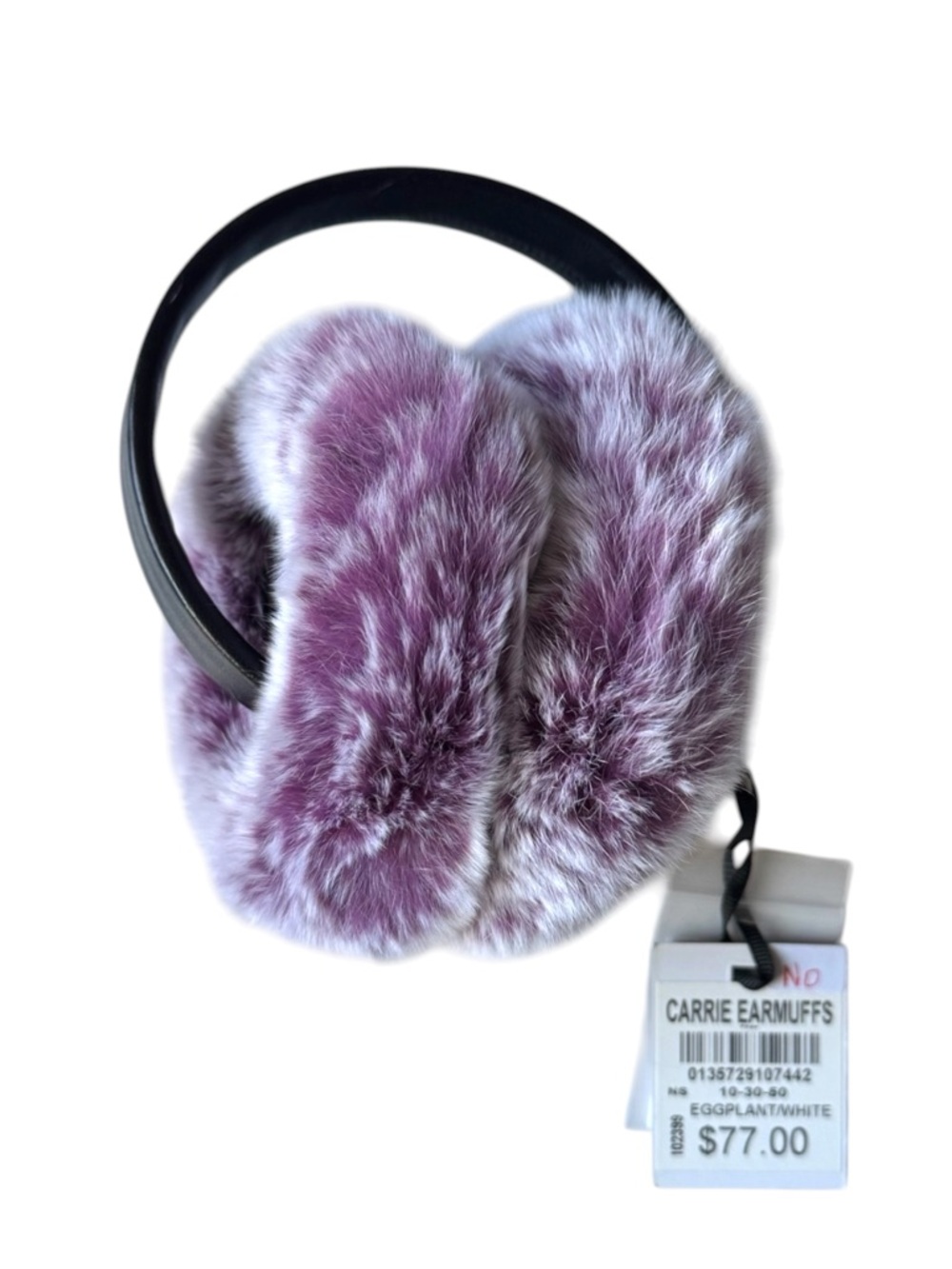 NWT Danier Carrie 100% Rex Rabbit Fur Sheep Leather Earmuffs Eggplant/White - Picture 4 of 6